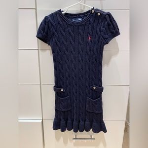 Ralph Lauren cotton knitted navy dress - size 5 girls